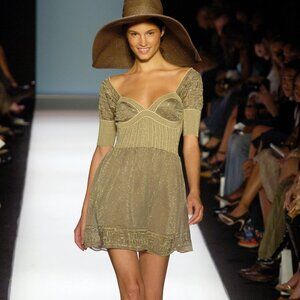 Zac Posen | Gold metallic knit bustier "Troy" SS06 runway mini dress | Size XS